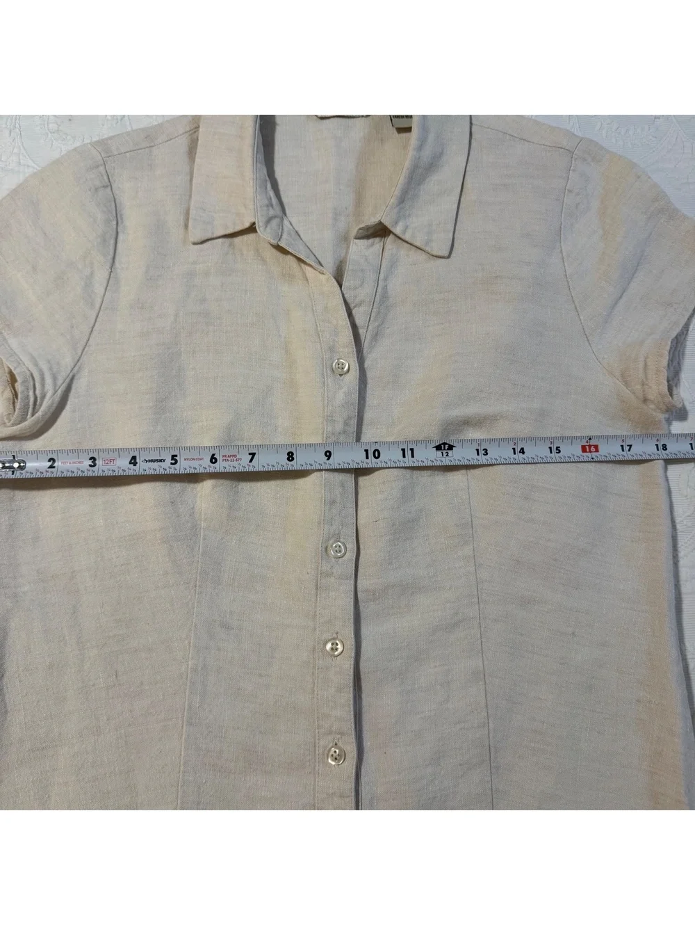 Orvis 100% Linen Short Sleeve Button Front Blouse Women’s Size 10 Beige - Picture 8 of 9